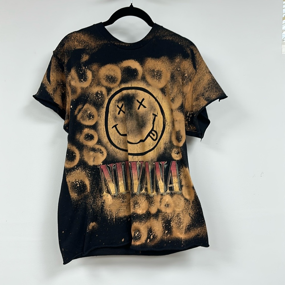 Custom Bleach Nirvana Tee cropped and sleeves have been cropped.